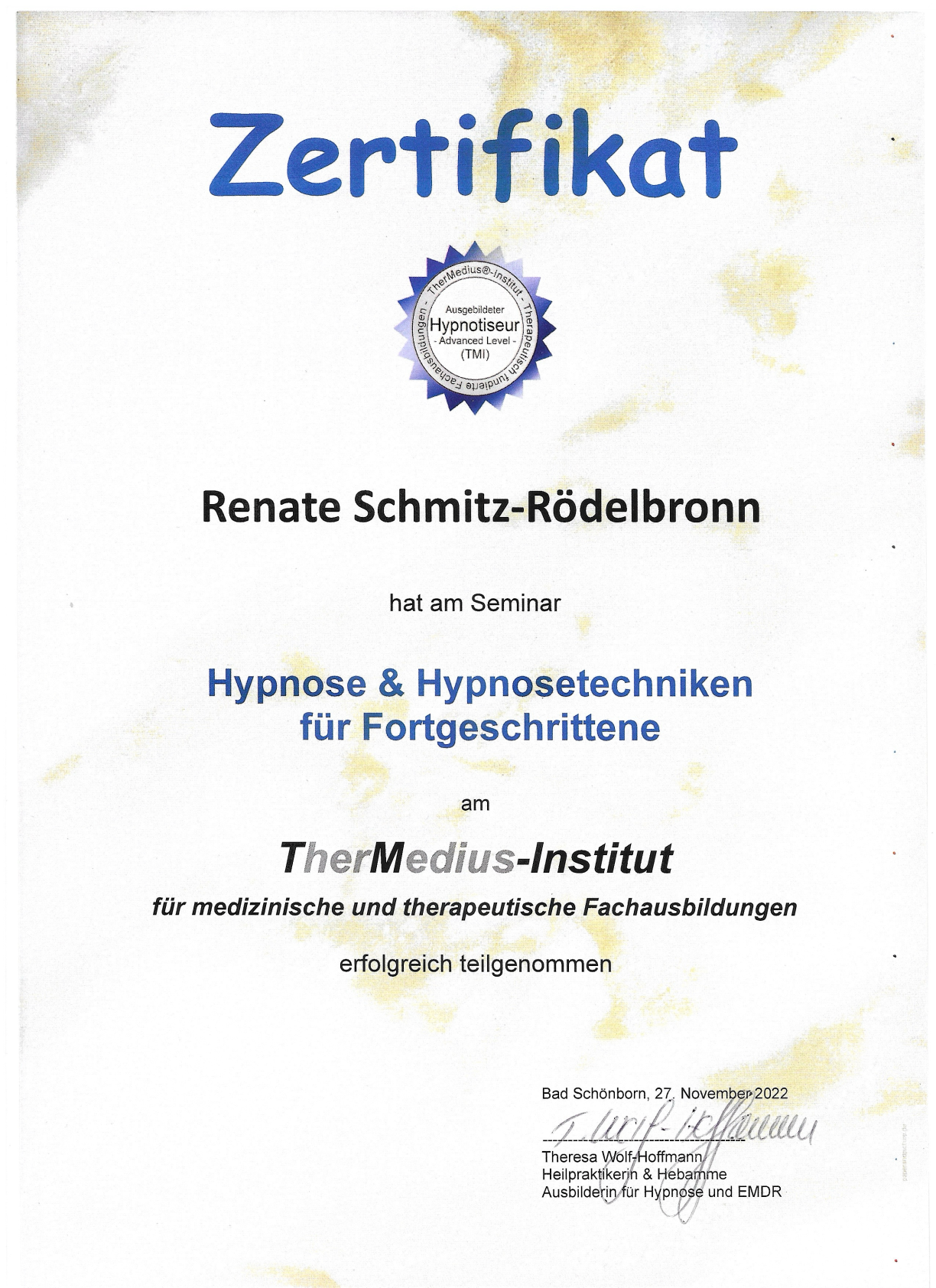 Zertifizierte Hypnotiseurin